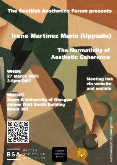 Irene Martínez Marín: 'The Normativity of Aesthetic Coherence' Event poster for a lecture by Irene Martinez Marin on aesthetic coherence at the University of Glasgow.