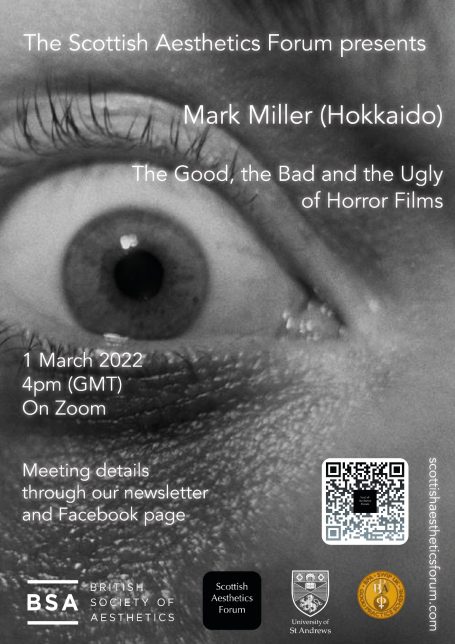 Mark Miller: 'The Good, the Bad, and the Ugly of Horror Films' Poster for a forum event featuring Mark Miller discussing horror films with an eye graphic.