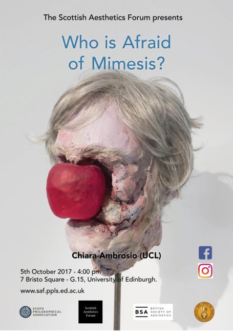 Chiara Ambrosio: 'Who is Afraid of Mimesis?' Poster for "Who is Afraid of Mimesis?" featuring a distorted human face with an apple.