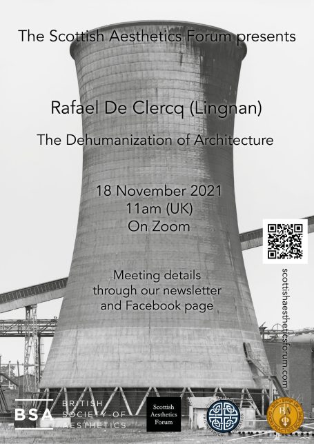 Rafael De Clercq: 'The Dehumanization of Architecture' Poster for a virtual event featuring Rafael De Clercq on architectural documentation, 18 Nov 2021.