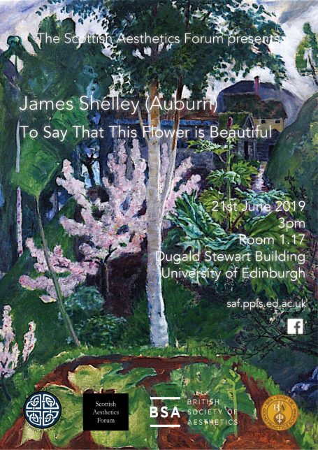 James Shelley: 'To Say That This Flower is Beautiful' A vibrant garden scene with pink and green plants, featuring text overlay promoting an event.