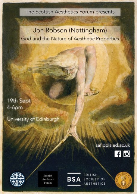 Jon Robson: 'God and the Nature of Aesthetic Properties' Event poster for a lecture titled "God and the Nature of Aesthetic Properties" at the University of Edinburgh.