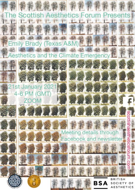 Emily Brady: 'Aesthetics and the Climate Emergency' Event poster for a talk by Emily Brady on aesthetics and the climate emergency.